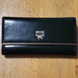 MCM Forest Green Leather Wallet with Logo